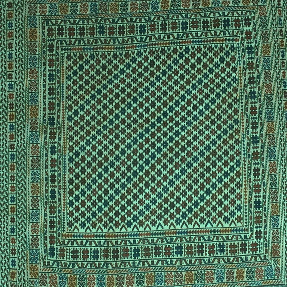 Ahgly Company Indoor Square Persian Turquoise Blue Traditional Area Rugs, 7' Square
