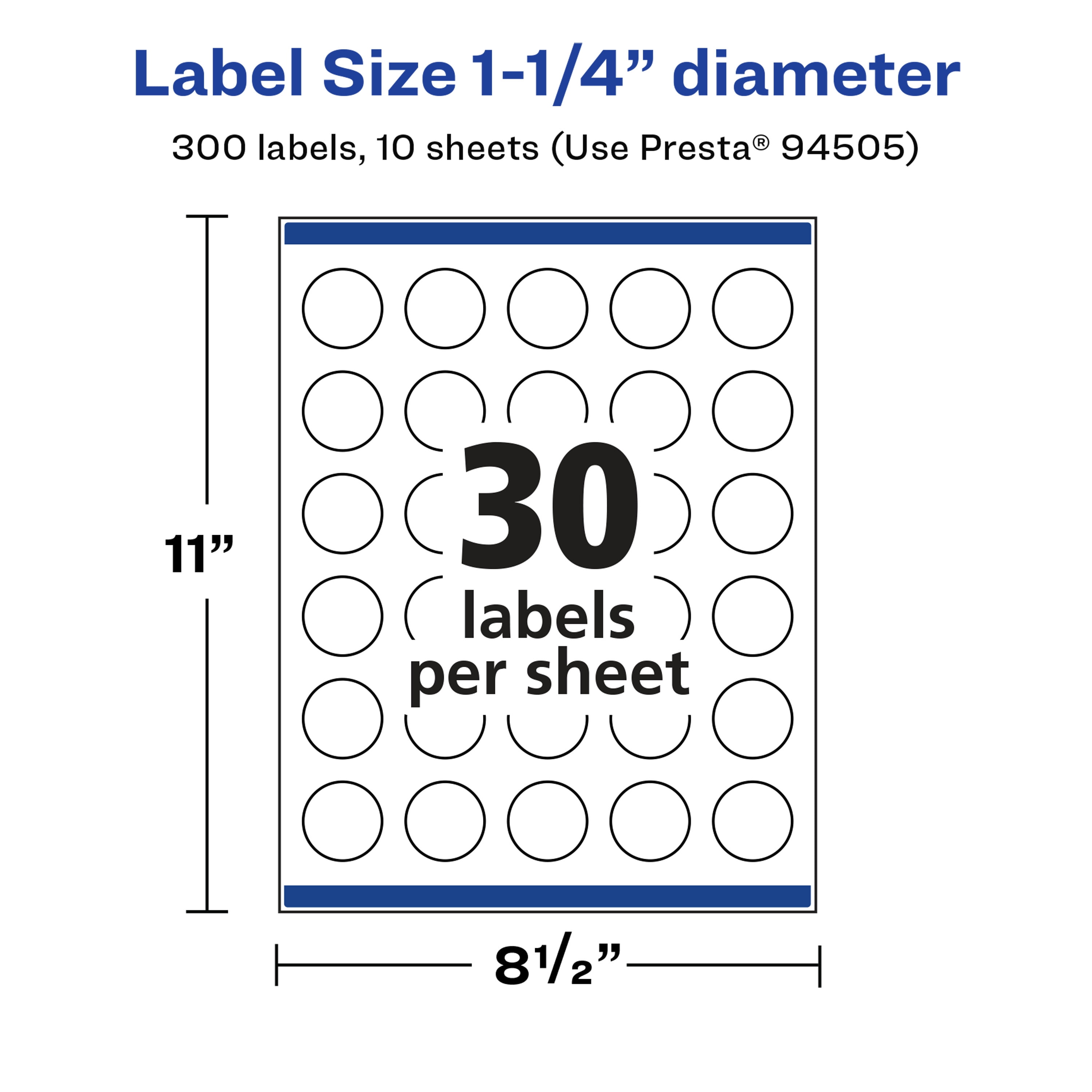 Avery Glossy White Round Labels, 1.25" Diameter, 300 Total