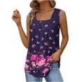 thumbnail image 5 of Wycnly Womens Tank Tops Trendy Pleated Swing Breathable Comfy Tunic Tank Tops Summer Fashion Flowers Print Square Neck Sleeveless Shirts Blouse Purple XL, 5 of 5