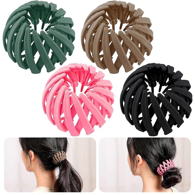 4 Pieces Birds Nest Hair Clip Matte Bird Nest Shaped Hair Holder Vintage Geometric Retractable Hair Loops Expandable Ponytail Holder Hairpin Curling I