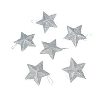 chaungfeng 6 Pcs Glitter 3D Star, 2.9 Inches Plastic Pentagram Ornament, for Christmas Tree, Hanging Display, Festive Decor