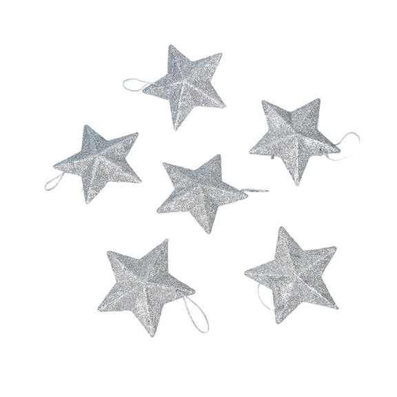 Beautynvta 6 Pcs Star Christmas Ornaments, 2.95'' Mini Gold Glitter Christmas Star Decorations with Rope, Plastic Pentagram Pendants for Christmas Tree Hanging Decorations