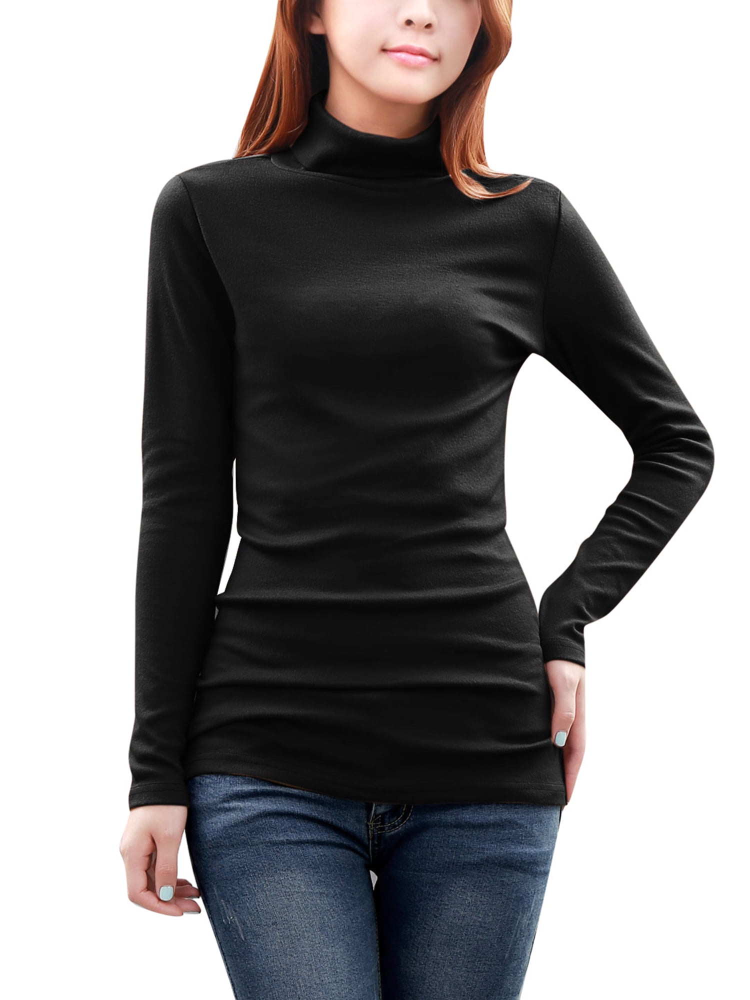 Women's Long Sleeve Knitted Tunic with Turtleneck Black (Size M / 8