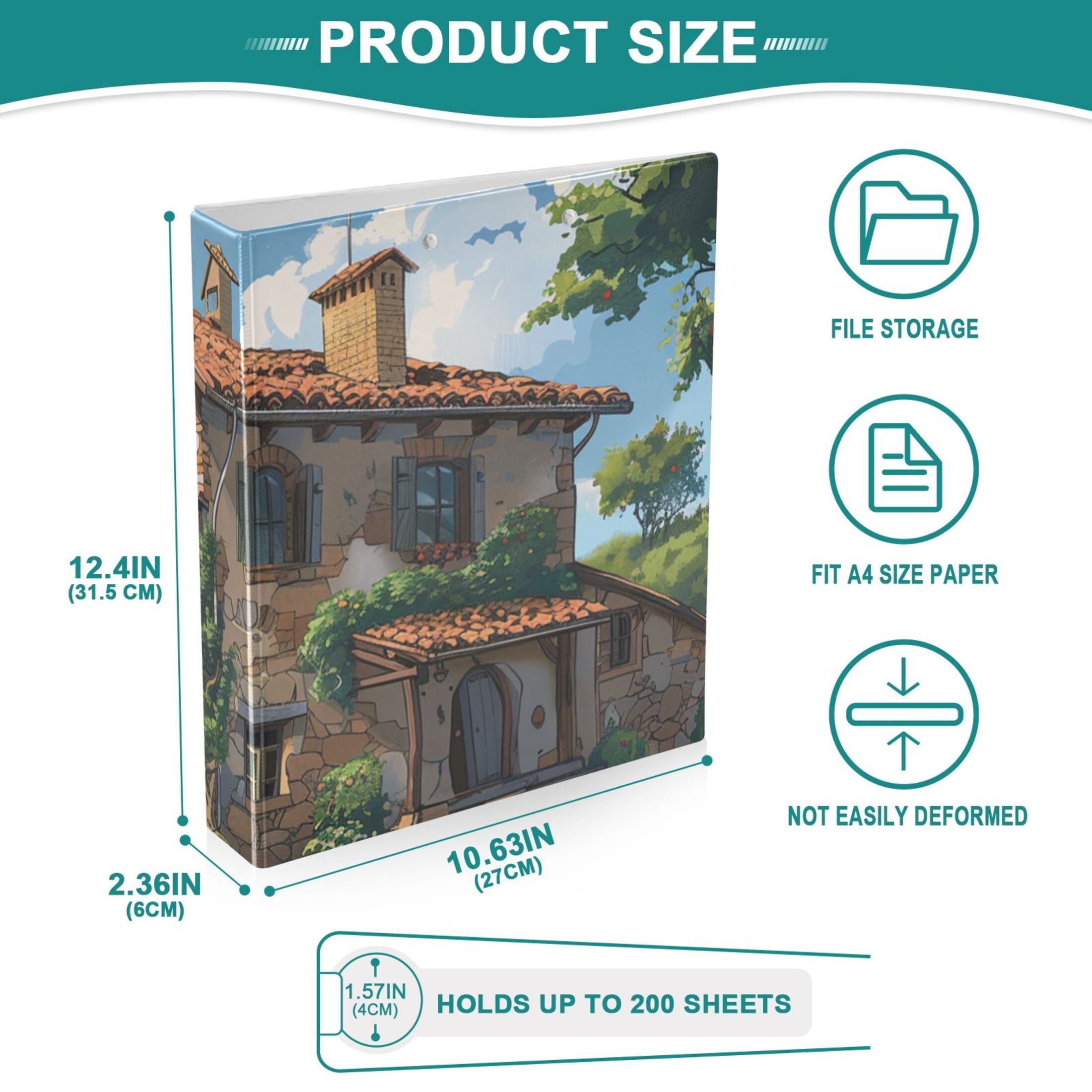 Farmhouse 3 Ring Binders 1.5 inch Hardcover File Folders with Interior Pockets A4 Size Organizer for School Office Hospital