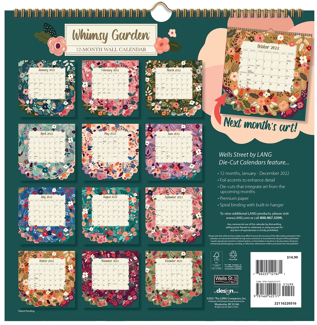 Whimsy Garden FC 12X12 Diecut Spiral Calendar