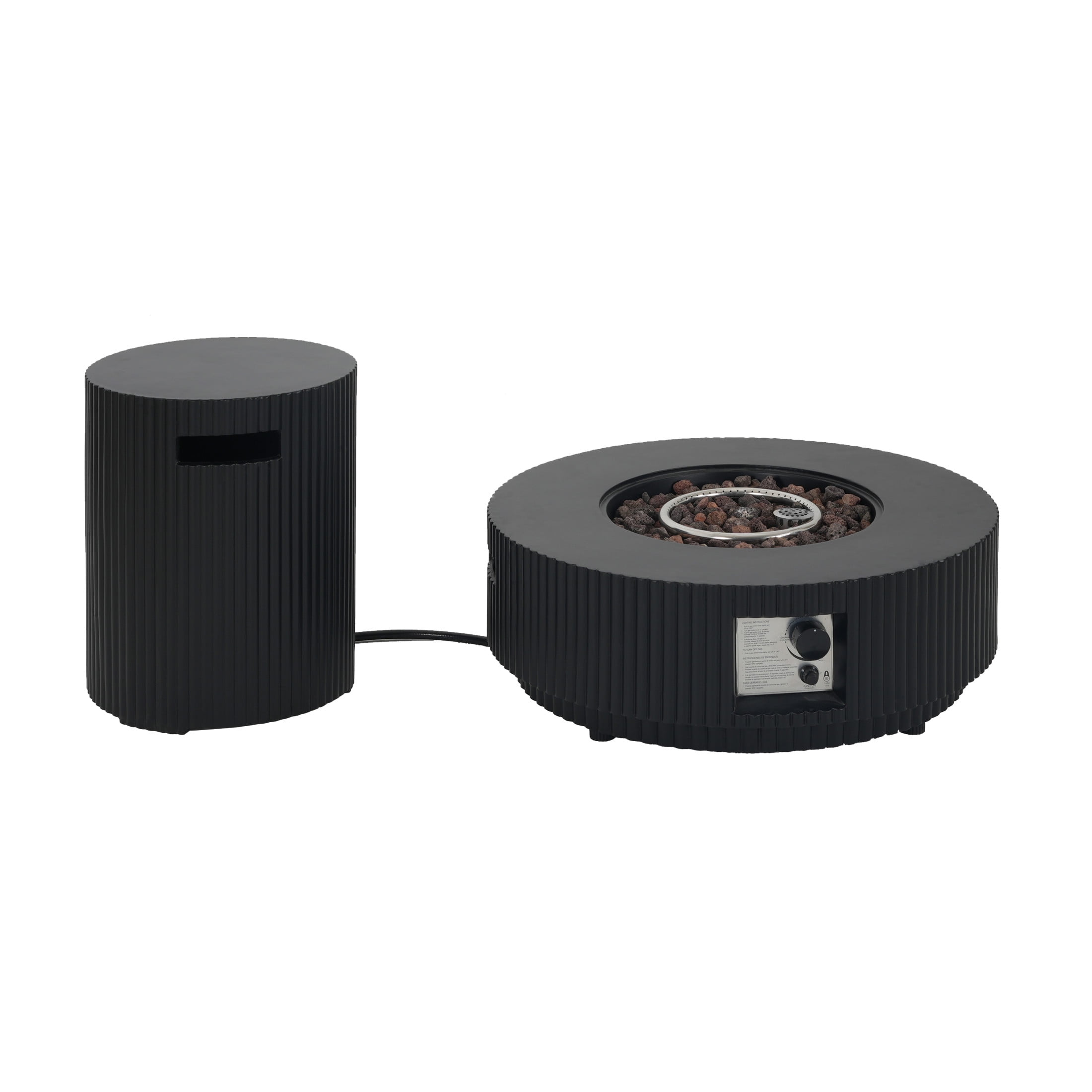 Christopher Knight Home 30" Patio MGO Propane Fire Pit Set, 40,000 BTU Ribbed Round Heater with Lid and Tank Cover, Black