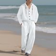 thumbnail image 2 of BinBiL Man Style Solid Color Casual Fashion Hooded Long Sleeves Linen Shirt Drawstring Waist Long Pants Beach Sets White M(M), 2 of 9