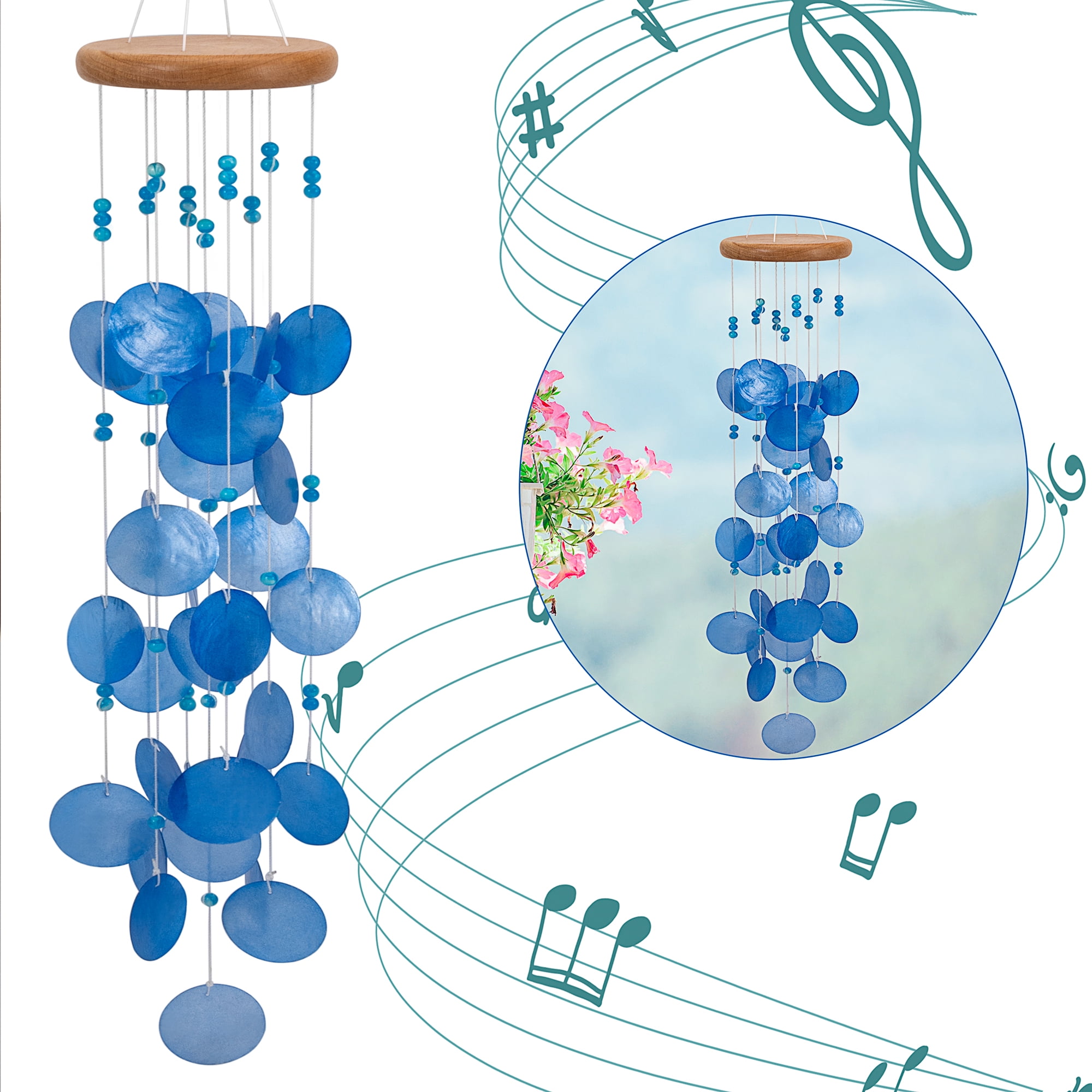 Foxtop 26 inch Handmade Blue Seashell Wind Chimes