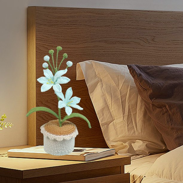 Bonsái de flores tejidas a mano con hilo, decoración de escritorio con flores simuladas, diseño plegable liviano, material de hilo vibrante, perfecto para la decoración de la oficina, acento