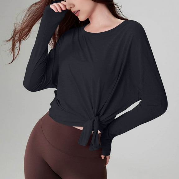 SDNall Ladies' Fashion Casual Solid Color Round Neck Long Sleeve Shirt, Versatile Everyday Top