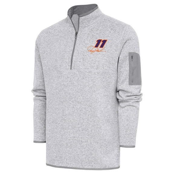 Men's Antigua Heather Gray Denny Hamlin Fortune Quarter-Zip Pullover Jacket
