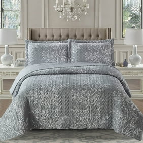 Odette Gray Luxury Print Lightweight Reversible Oversize Quilt / Bedspread Set : Twin/Twin XL