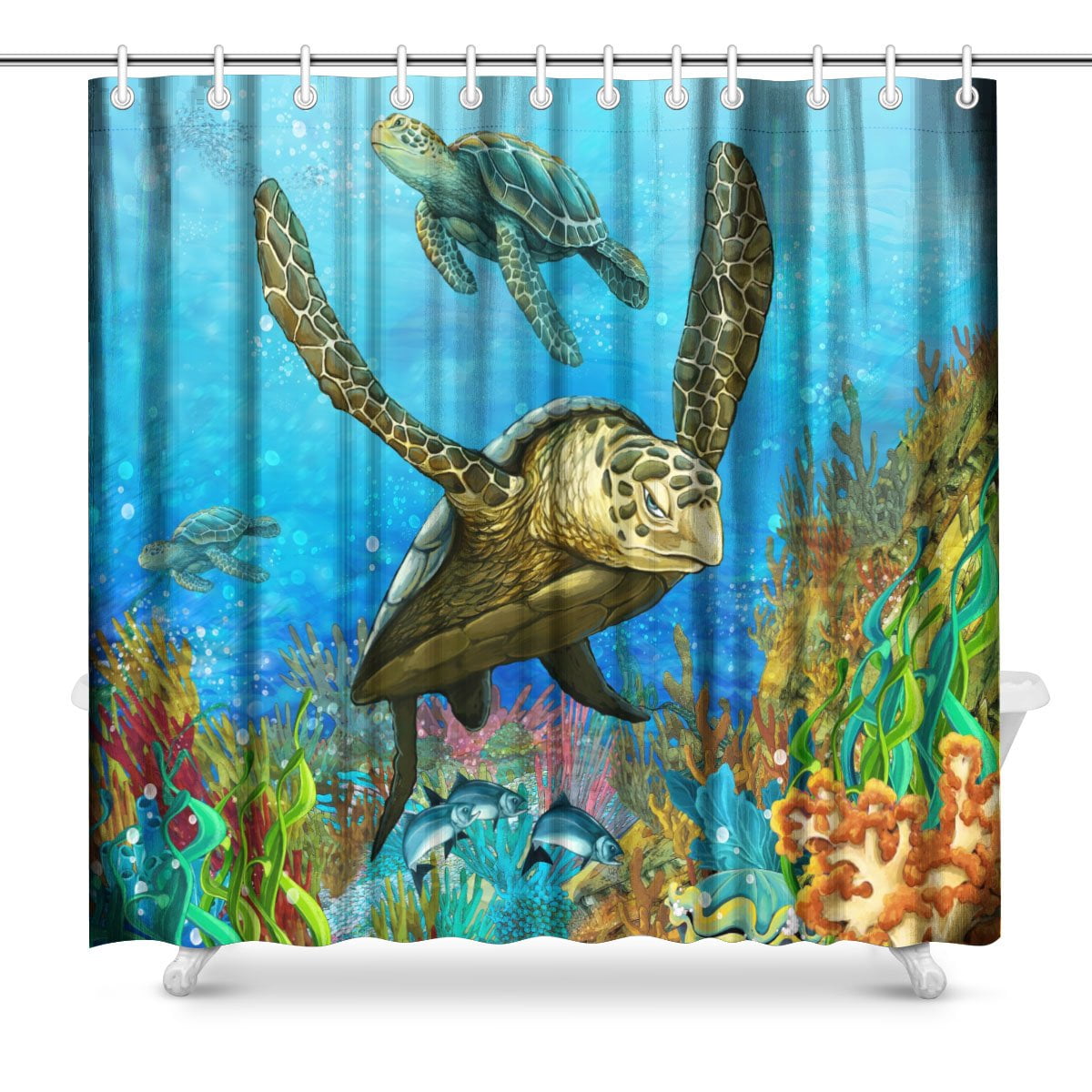 Pop Underwater World Sea Turtle Bathroom Decor Shower Curtain Set