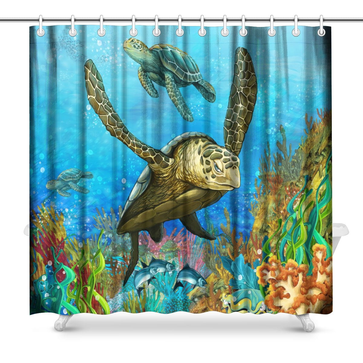 Pop Underwater World Sea Turtle Bathroom Decor Shower Curtain Set 66x72 Inch Walmart Canada