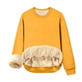 thumbnail image 1 of Qucoqpe - Camiseta de manga larga con cuello redondo para mujer, sudadera cálida de invierno con forro polar, blusa informal de color liso, blusas, tops amarillos 3XL, 1 of 8