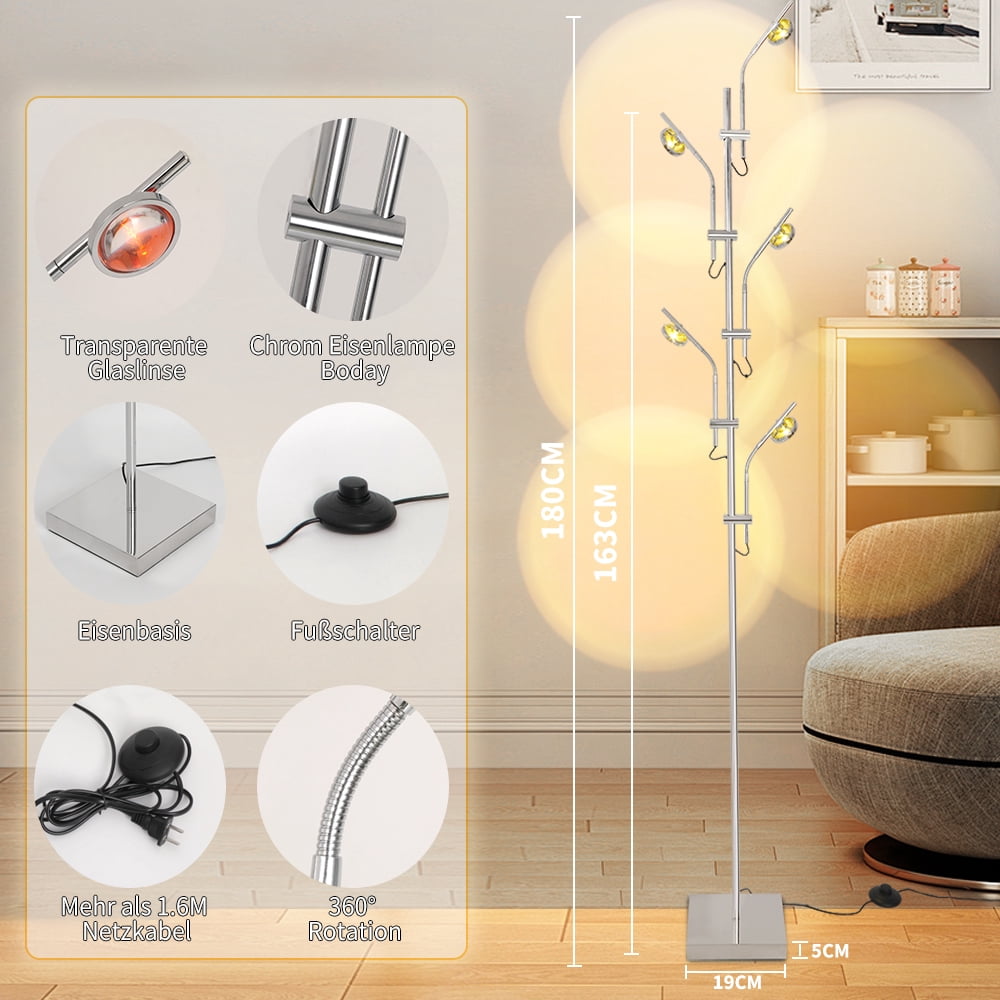 Elinkume Modern Floor Lamp, 73 inch High 5-Head Halo Effect Ambient Floor Lamp (Silver)