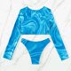 thumbnail image 4 of WILLBEST Bikini de Mujer, Traje de Baño, conjunto de Bikini para Mujer 2024, Blusa Estampada de Manga Larga, Cuello Bajo, Tirantes Finos, Cintura Abierta, Traje de Baño de Dos Piezas Ajustado, 4 of 7