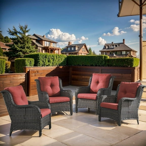 POCASSY Patio Chairs Set of 4 with Cushions for Porch Deck Backyard