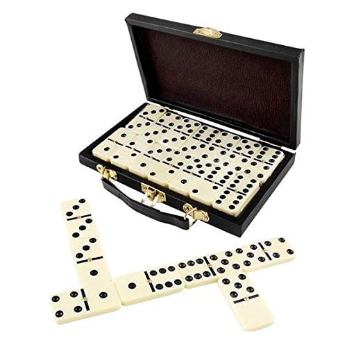 Metal Dominoes Set Double 6 Premium Classic 28 Pieces Double Six in Durable PU Wooden Box for Party Favors and Anytime Use 