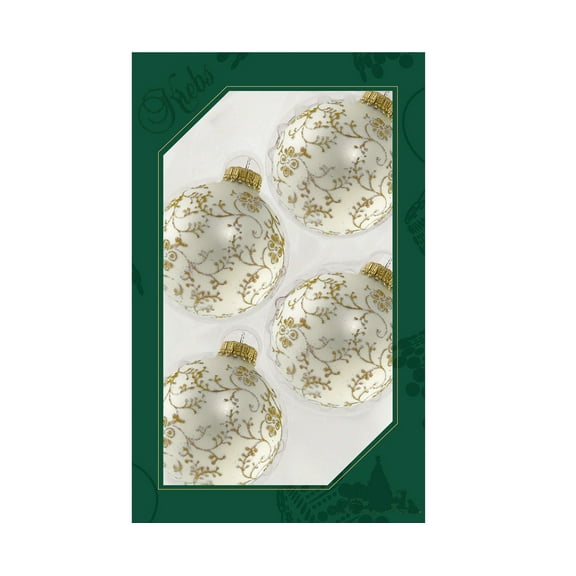 Glass Christmas Tree Ornaments - 67mm/2.63" [4 Pieces] Decorated Balls from Christmas by Krebs Seamless Hanging Holiday Decor (Classic Antique Velvet with Gold Glitterlace)