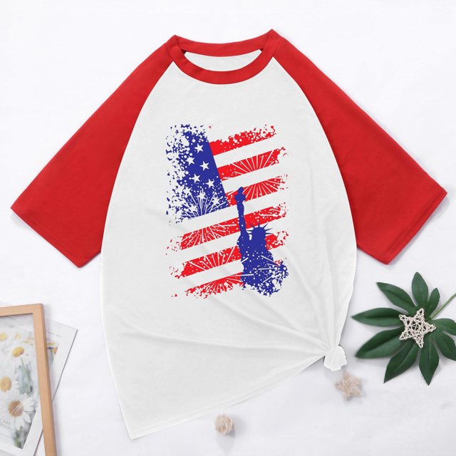 Snoarin T-Shirts pour Hommes Pack Mode Décontractée Patchwork Col Rond Chandail Imprimé T-Shirt Manches Courtes Hauts 4 Juillet T-Shirts pour Hommes en Liquidation