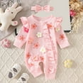 thumbnail image 2 of WUANDIXFA Baby Girl Fall Winter Outfits Clothes Knit Jumpsuit Ruffle Romper Coming Home Outfit for Baby Girl (Pink, NEWBORN), 2 of 9
