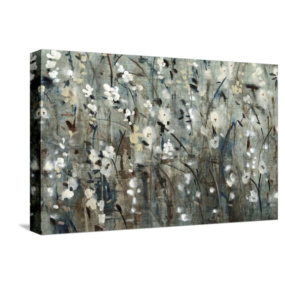 Art.com White Blooms with Navy II Stretched Canvas Print Wall Art by Tim O'toole, 18" x 12"