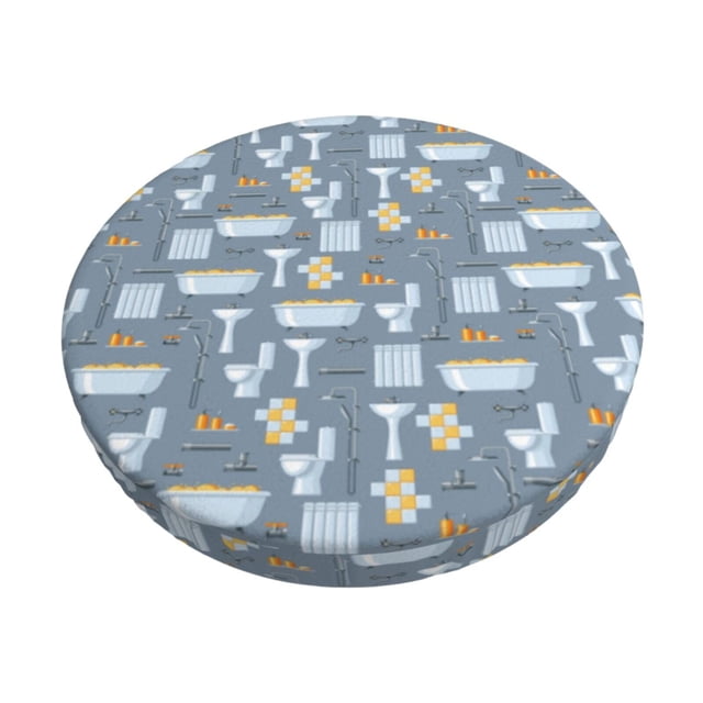 Disketp Blue Bathroom Funda Redonda para Taburete, Funda de Cojín para Silla de Bar Suave y Elástica-14 inch
