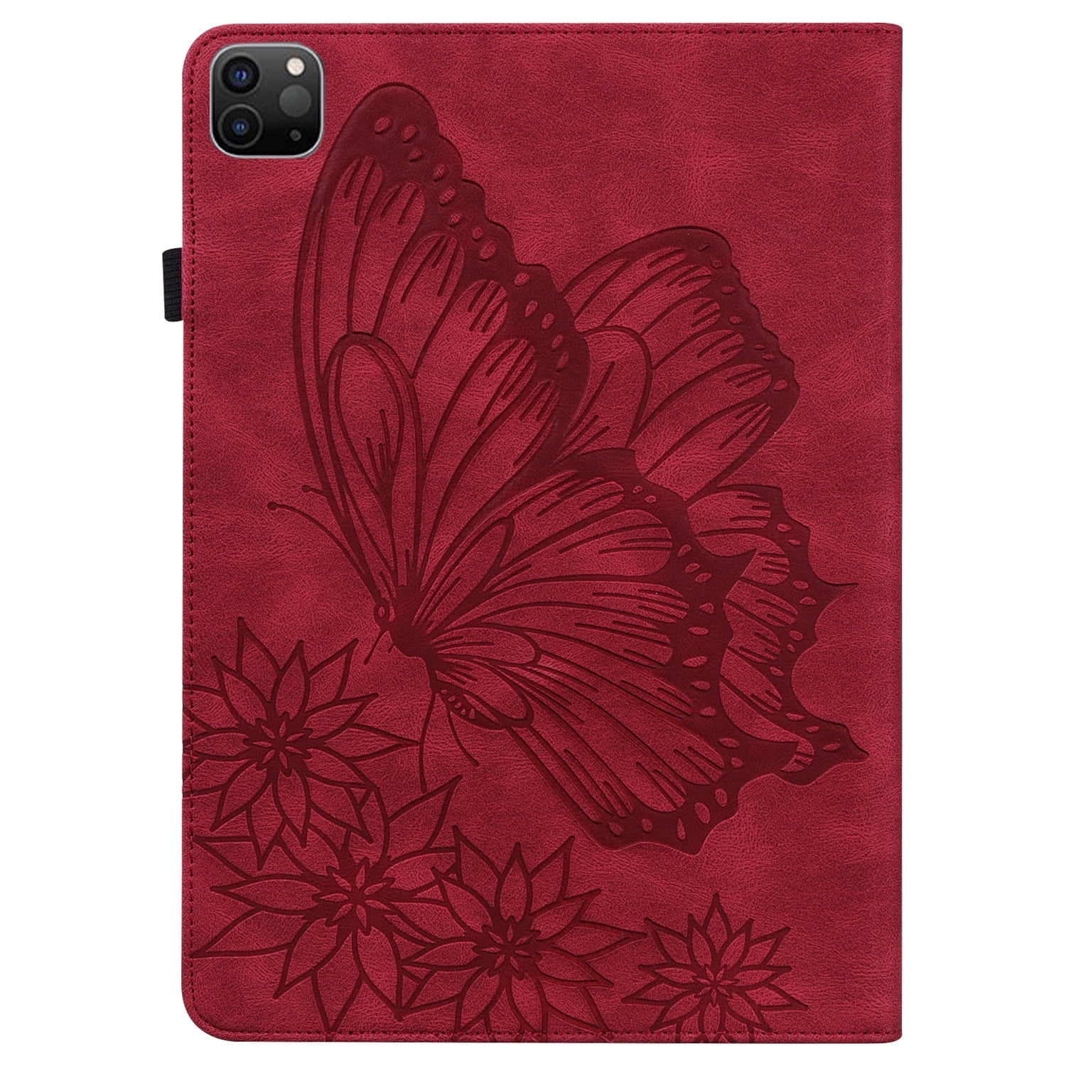 Allytechgroup iPad Pro 13 Case Cover, Stylish Big Butterfly Design PU Leather Smart Cover Auto Sleep Wake Pencil Holder Flip Stand Shockproof Bumper Case for Apple iPad Pro 13" 2024 M4, Red