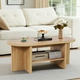 thumbnail image 6 of Wirrytor Oval Coffee Table, Coffee Tables for Living Room Small, Fluted Coffee Table with Open Storage Shelf, Farmhouse  Wood Center Table for 2-Tier Coffee Table, Natural, 6 of 8