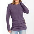 thumbnail image 4 of Womens Ribbed Tunic Tops Side Buttons Long Sleeve Crewneck Pullover Knit Tops Fall Spring Winter Base Sweaters (2XL, Purple), 4 of 6
