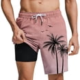 thumbnail image 2 of KIHOUT Men's Gradient Palm Print 2-in-1 Swim Trunks - 95% Polyester 5% Spandex, Drawstring Elastic Waist, Lined with Pockets for Beach, Pool and Summer Casual Wear, 2 of 5