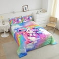 thumbnail image 4 of Erosebridal Initial M Letter Bedding Queen Comforter Set, Floral Unicorn Down Comforter, Raibow Print Reversible Comforter Sets Queen Size, Ultra Soft Room Decorative, 3 Pieces, 4 of 8