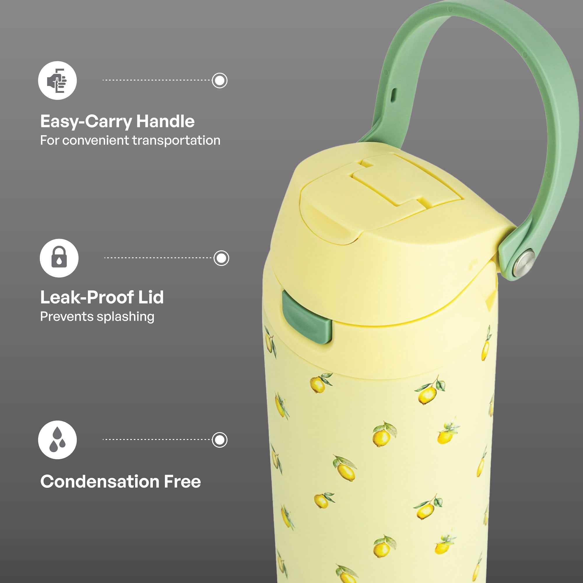 TAL 24oz Stainless Steel 2-in-1 Water Bottle with Straw and Chug Lid, Lemon