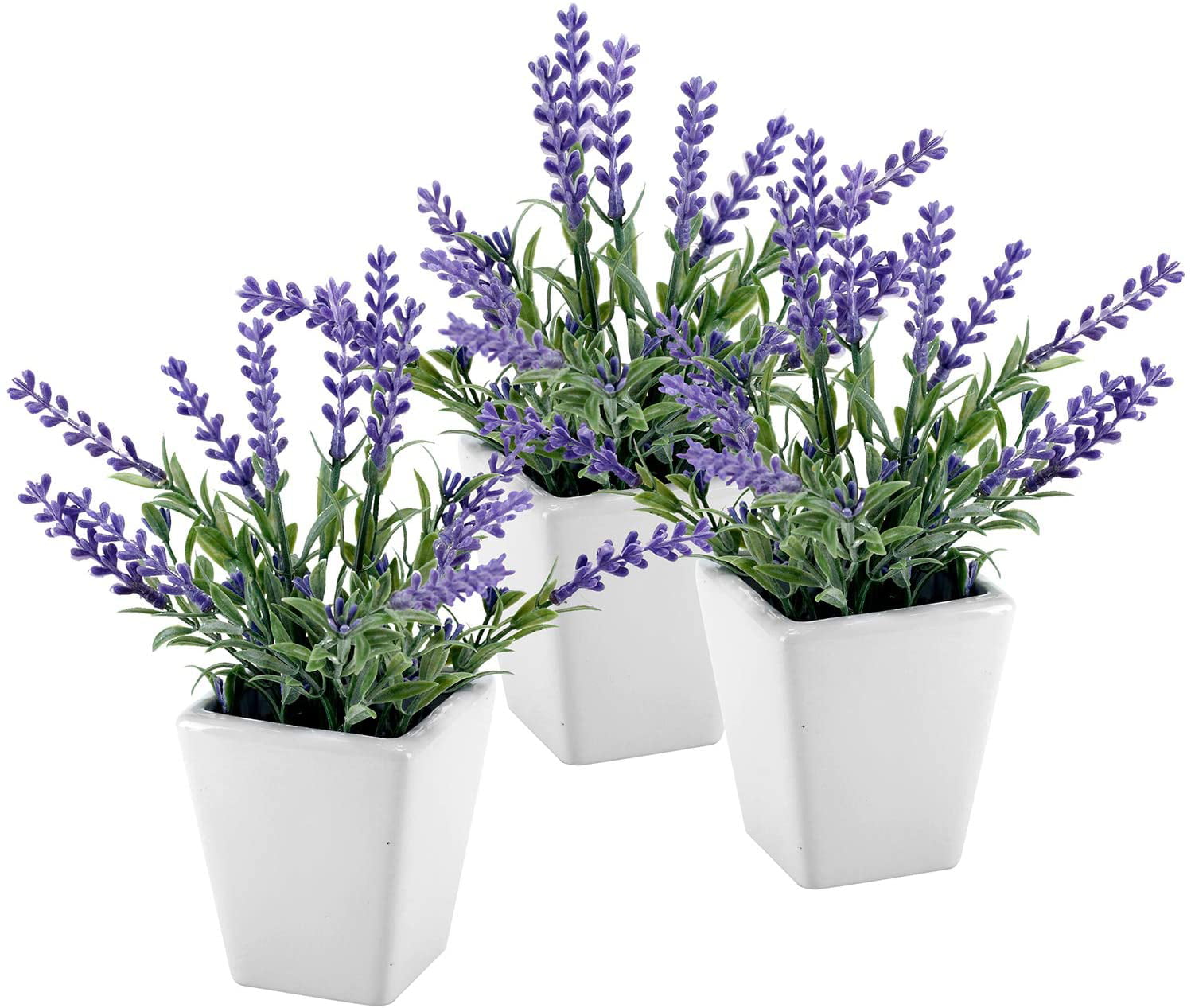 MyGift 7.5 Inch Tall Artificial Lavender Plant with Ceramic Pot Faux Flower Decor Set of 3 