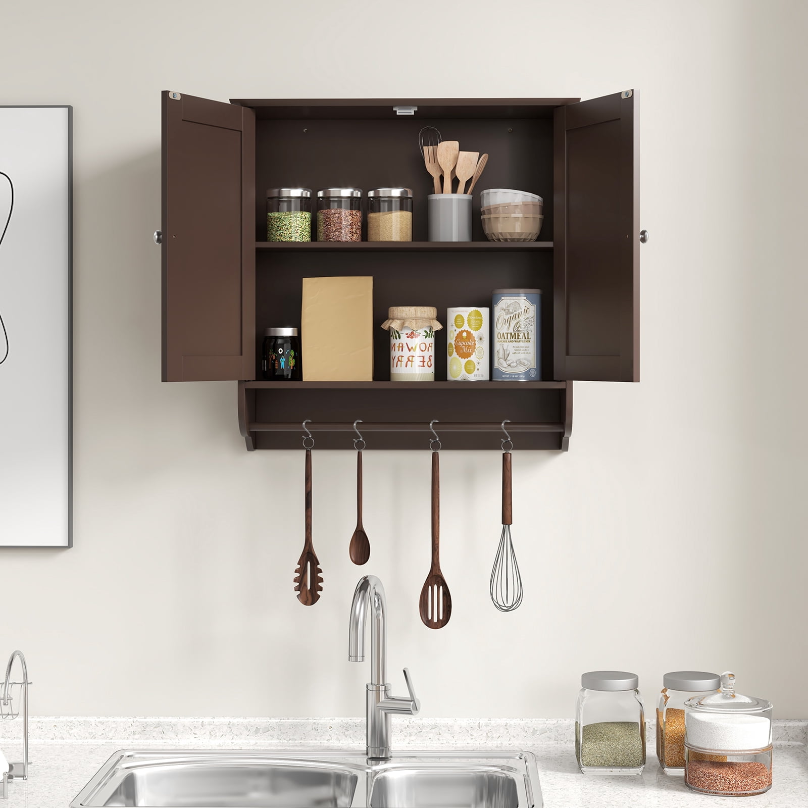 Giantex  Bathroom Cabinet Wall Mounted, Over The Toilet Storage Cabinet, Medicine Cabinet w/Towel Bar, Brown