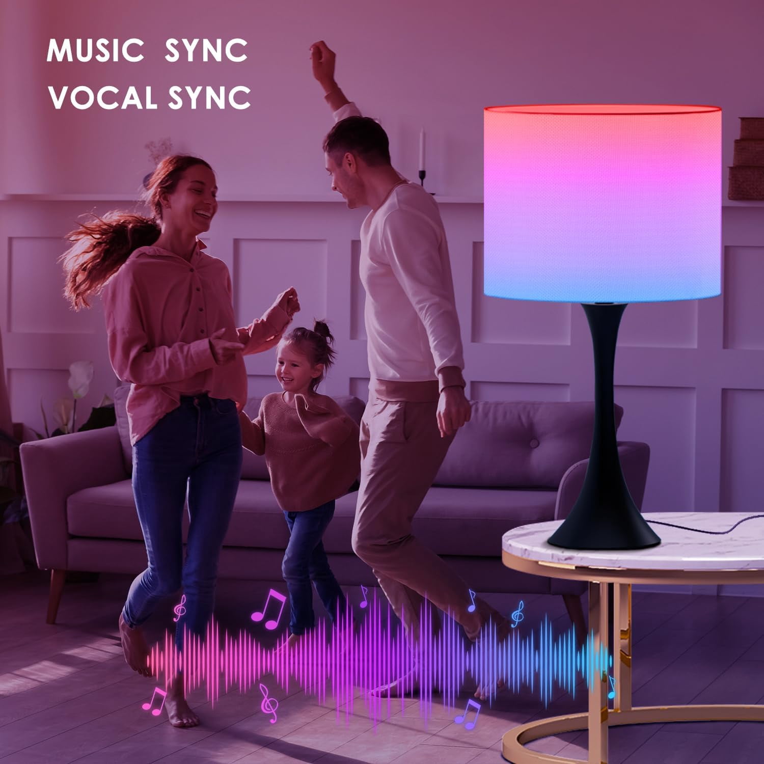 EMIE Modern Set of 2, Smart Bedside Table Lamps with APP Remote Control