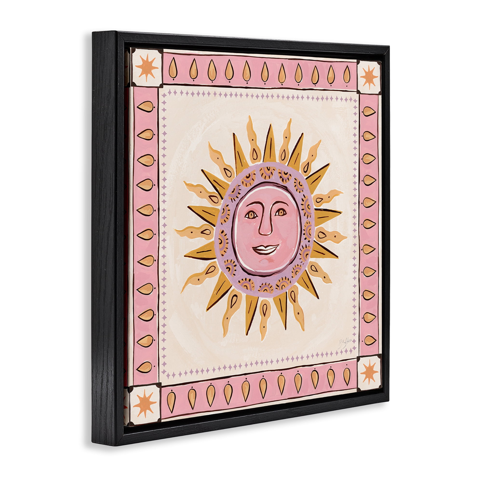 Stupell Industries Smiling Sun with Pink Border Black Framed Floater Canvas Wall Art, design by Two If By Sea Studios