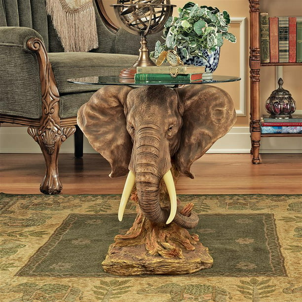 Trophy Elephant Glass Topped Table, Elephant Living Room Table