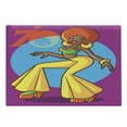 thumbnail image 1 of 70s Party Cutting Board, American Woman Dancing at the Disco Funky Fashion with Smiling Face Art, Decorative Tempered Glass Cutting and Serving Board, Large Size, Multicolor, by Ambesonne, 1 of 1
