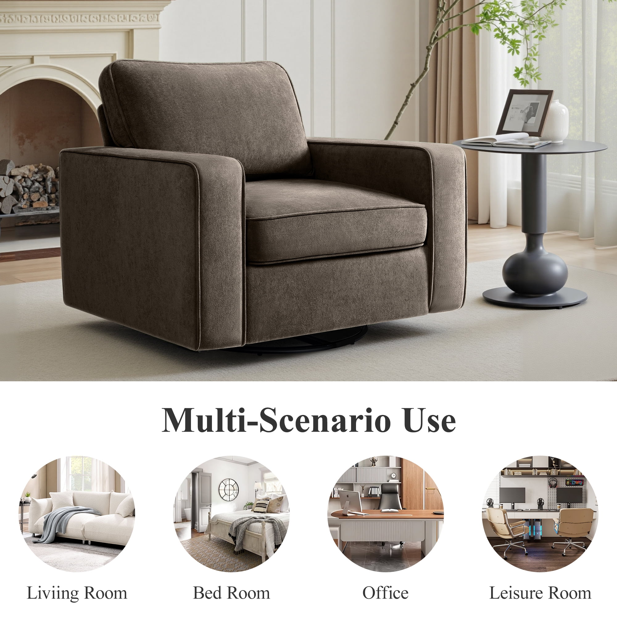 COOLHUT 360° Swivel Accent Chair Set of 1, 36.2" Wide Accent Chair Armchair, Comfy Upholstered Single Sofa Chair for Living Room and Bedroom, Coffee