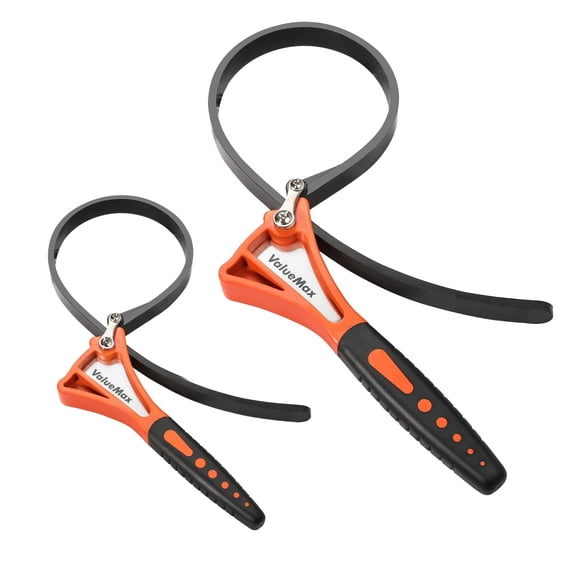 ValueMax Ensemble de 2 Clés à Courroie, Clé Réglable avec Diamètre Max 4 Pouces (Petit) et 6 Pouces (Grand), Ensemble de Clés pour Filtre à Huile, Ouvre-Bocal, Clé pour Pomme de Douche, Clé pour Filtre à Eau, Orange