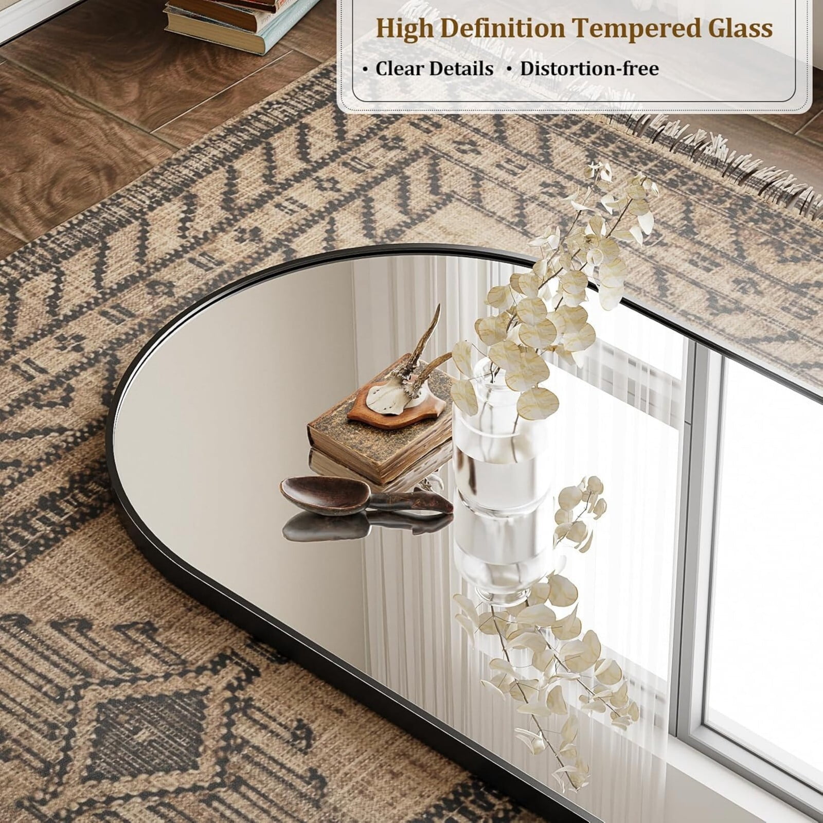 SHATTERVIEW 78"x 35" Arched Full Length Mirror Floor Mirror with stand, Black