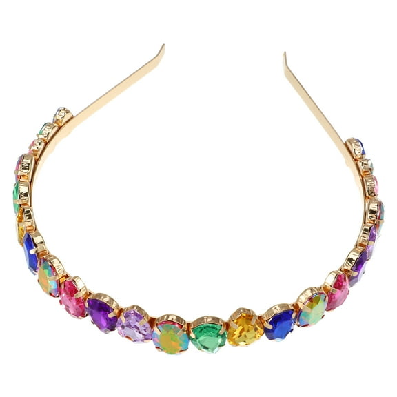 Unique Bargains Metal Colorful Glass Faux Crystal Hairband Rhinestone Headband Women Hairband Drip Shape