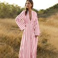thumbnail image 1 of Vestido largo estampado a rayas de primavera para mujer con cuello en V Botones de manga larga MABOTO Vestido de impresión con rayas, 1 of 7
