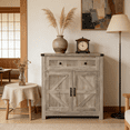 thumbnail image 7 of Leumius Washed Wood Farmhouse Barn-Door Storage Cabinet, Coffee Bar Buffet Sideboard with Drawer for Kitchen & Living Room Gray, 7 of 7