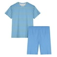 thumbnail image 4 of Sakmal Shorts Pant Casual Pajamas Sets for Women 2024 Elbow-Length Blue Striped Loose Fit Comfy Ladies Sleepwear, 4 of 5