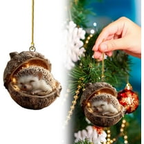 Cozy Hedgehog Forest Animal Acorn Christmas Tree Ornaments, Pine Cone Animal Christmas Decorations, 2D Acrylic Woodland Creature Figurine, Hanging Ornaments for Home Party Decor ( 5pcs )