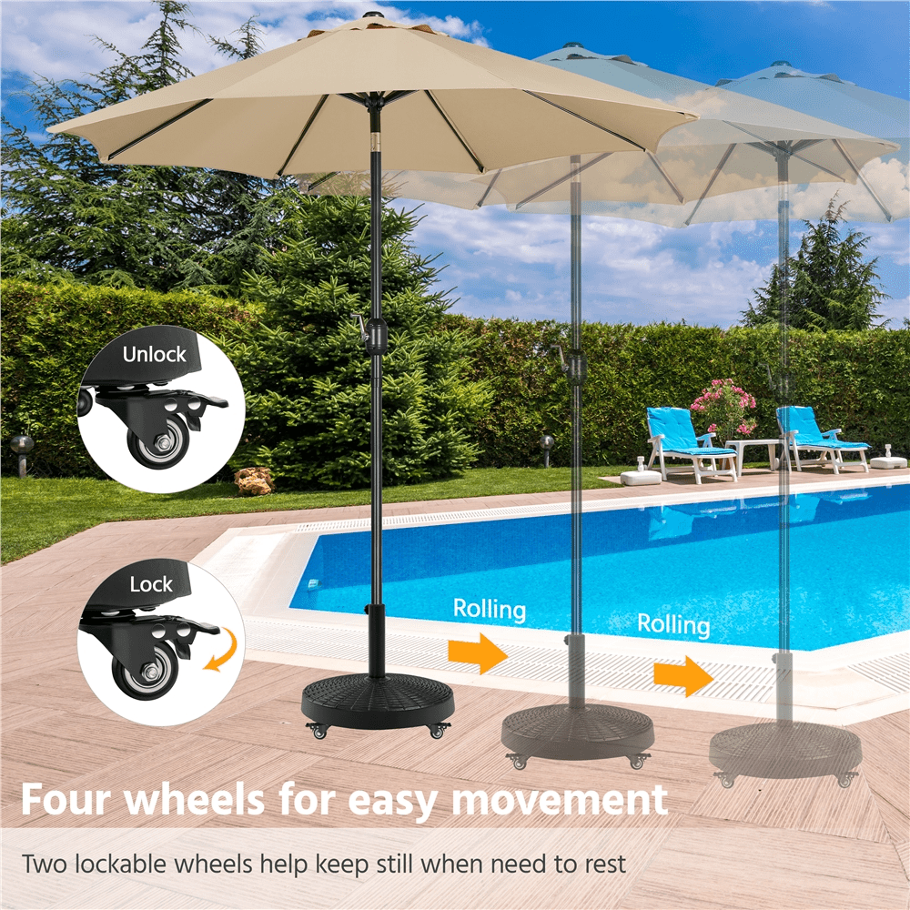 Renwick 55 lb Heavy-Duty Resin Patio Umbrella Base with Wheels, Black