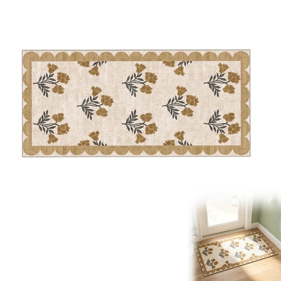 Front Door Mat Indoor Entrance, Washable Layered Front Door Mat, Non Slip Beige Boho Runner Rug for Indoor Outdoor Entrance, Bedroom and Laundry Room Porch Decor, 60x90cm